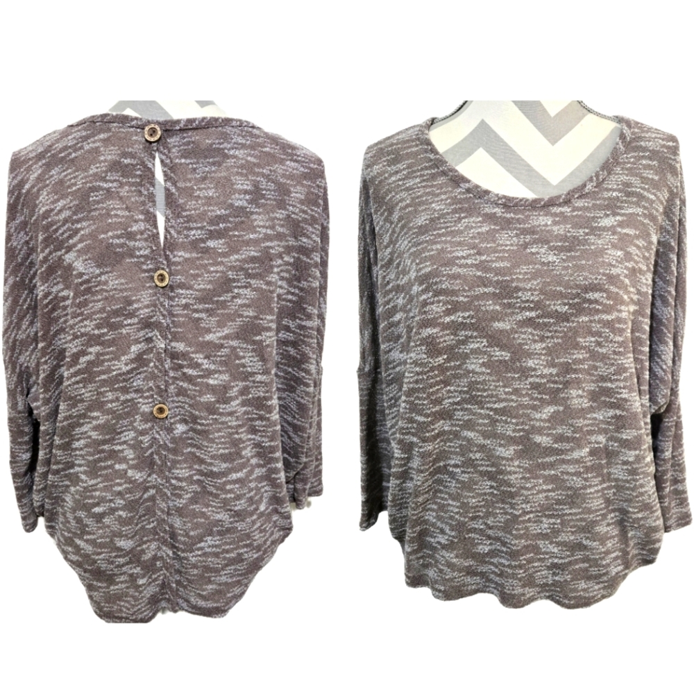 Jella C Gray Beige Button Back Dolman Sleeve Top - Size Small